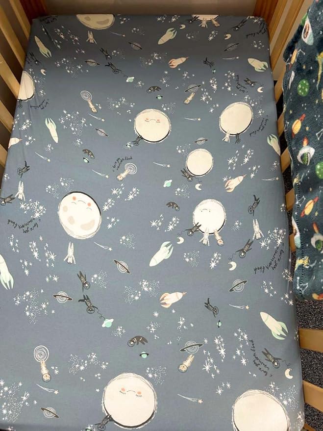 TotAha Space Mini Crib Sheets Fitted, Star & Moon Pack N Play Sheets, Super - Image 6