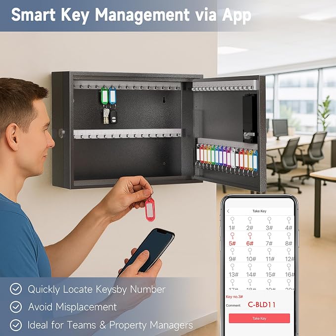 WeHere Smart Key Lock Box, Wall Mounted Key Cabinet - Image 7
