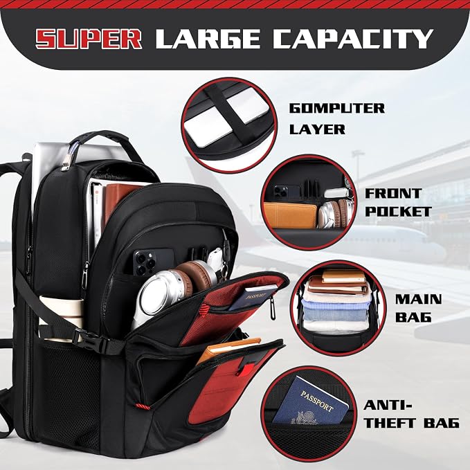 Large Travel Backpack, 50L Laptop Backpack - Image 3