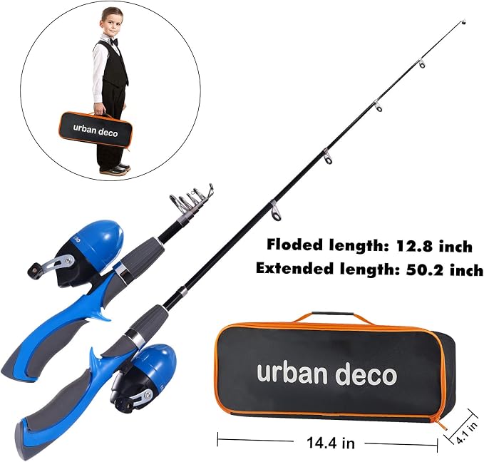 Urban Deco Kids Fishing Pole Set Portable Telescopic Kids Fishing Rod and Reel - Image 4