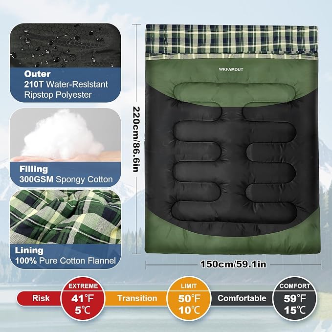 Double Sleeping Bag for Adults Machine Washable 2 Person Camping Sleeping Bag - Image 2