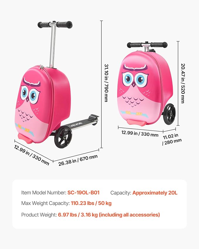 VEVOR Ride-on Luggage, 20 L Capacity, 20 Inches Kids Scooter Suitcase - Image 7