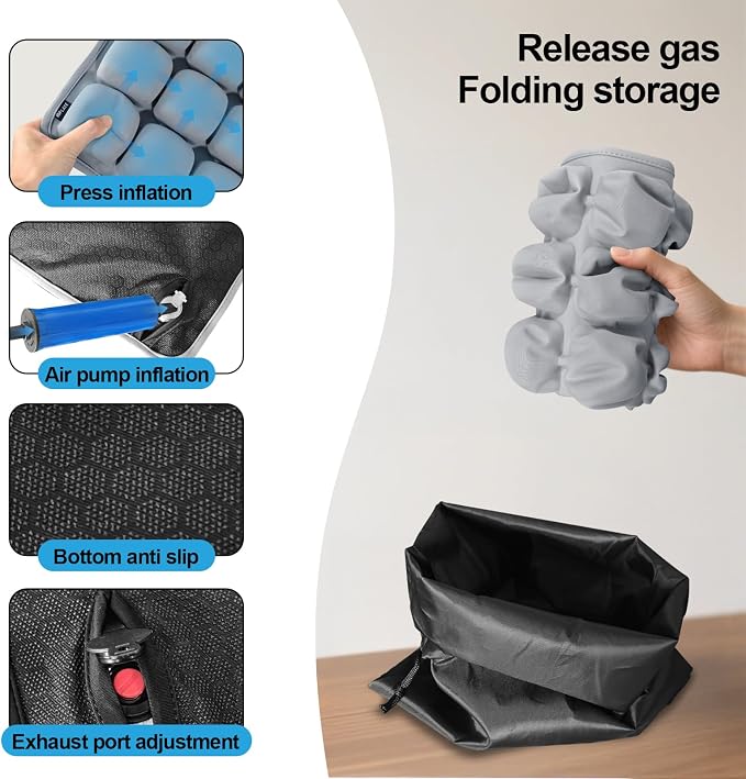 Grey Travel Seat Cushion – Portable Inflatable 3D Air Cell Seat Cushion - Image 5