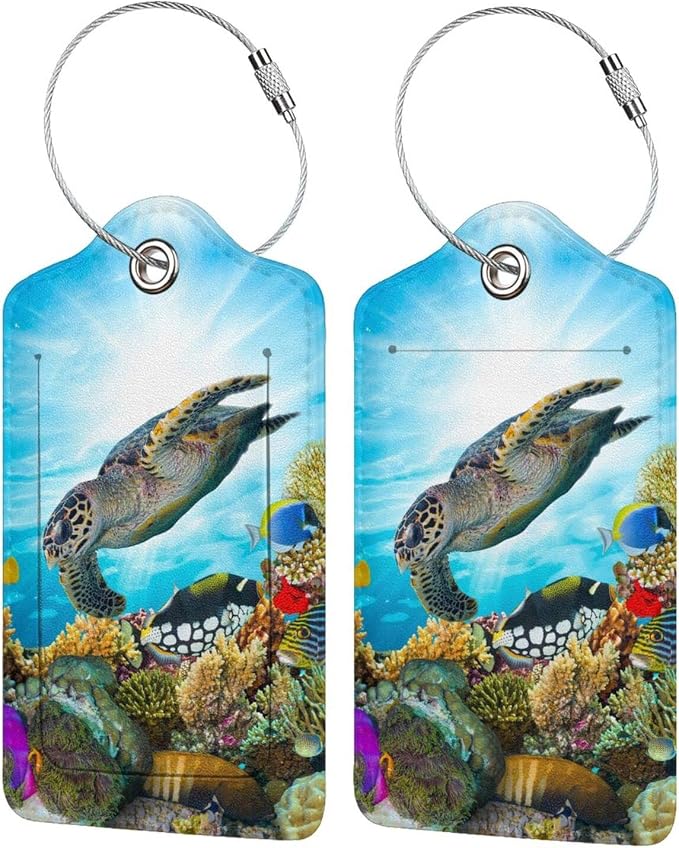 2 Pack Sea Turtle Luggage Tag for Suitcases, Cool Leather Suitcase Labels by SNAPMADE