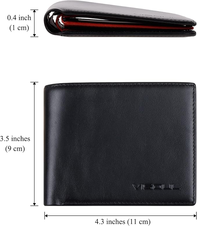 VISOUL Mens Bifold Wallet with 2 ID Windows and 2 Money Compartments, Genuine - Image 4