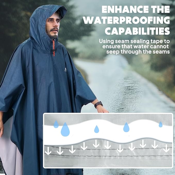 ANYOO Hooded Rain Poncho for Adults Waterproof Lightweight Rain Coat for Men - Image 5
