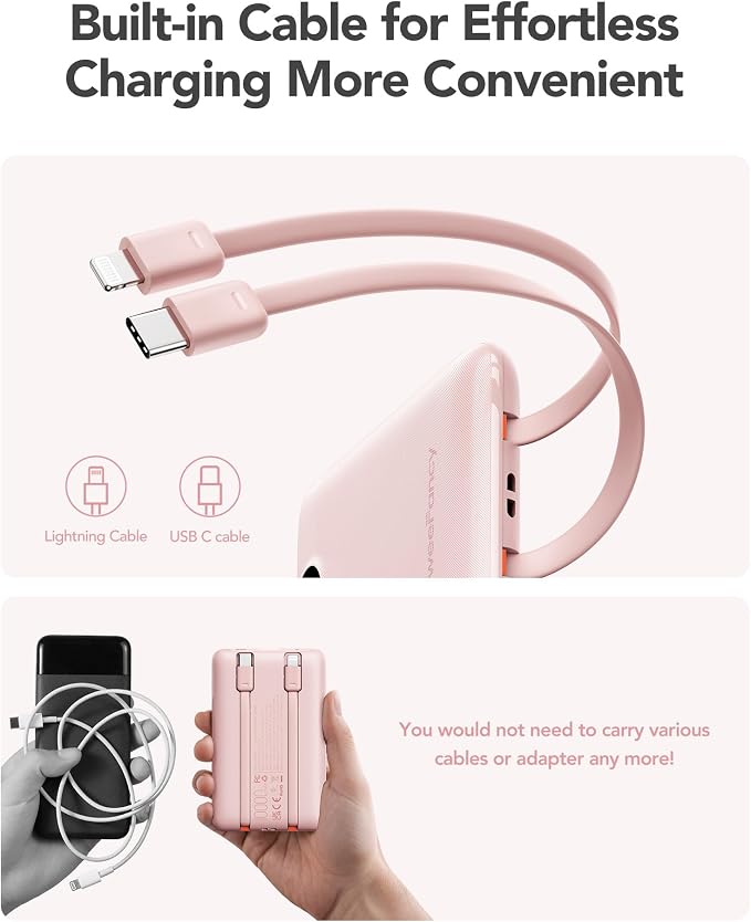 Mini Portable Charger with Built-in Cables 22.5W Fast Charging Power Bank USB-C - Image 4