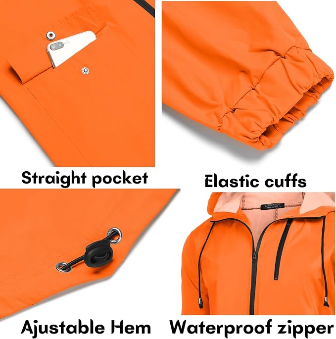 COOFANDY Men's Long Raincoat Ligtweight Rain Jacket Waterproof Outdoor Jackets - Image 5