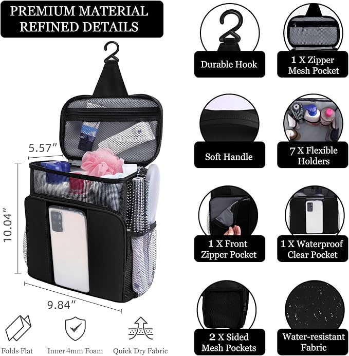 Mesh Shower Caddy, Portable HangingTravel Toiletry Bag Dorm Room Essentials - Image 2