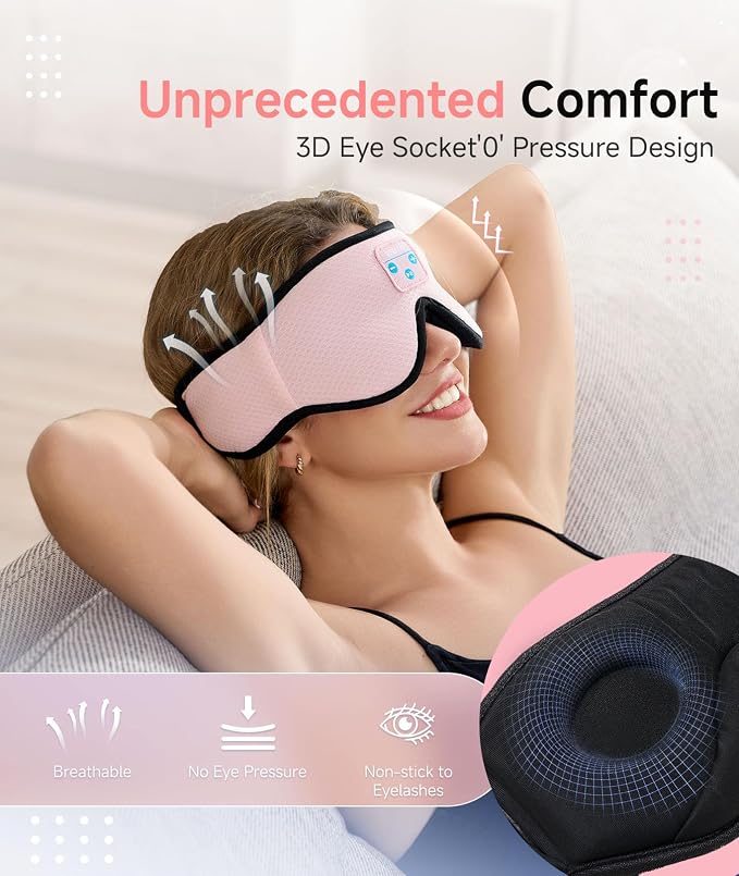 Voerou Sleep Headphones, 3D Wireless Bluetooth Eye Mask, Sleeping Headphones - Image 3