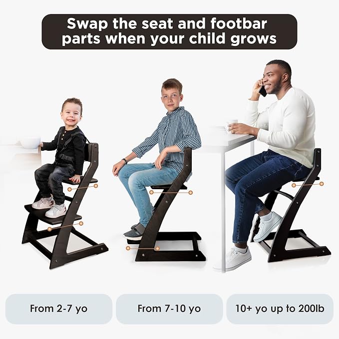 FORNEL Modern Black Wooden High Chair | The Adjustable Grow-with-Me Chair - Image 7