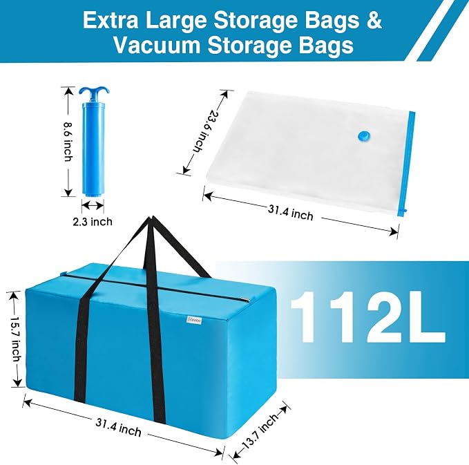 2-in-1 Space Saving Storage Bundle: Extra Large Blue Moving Bag + Transparent - Image 2