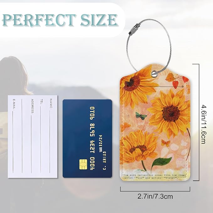 Sunflowers Luggage Tags Set of 2 Butterfly Retro Leather Suitcase Tags - Image 3