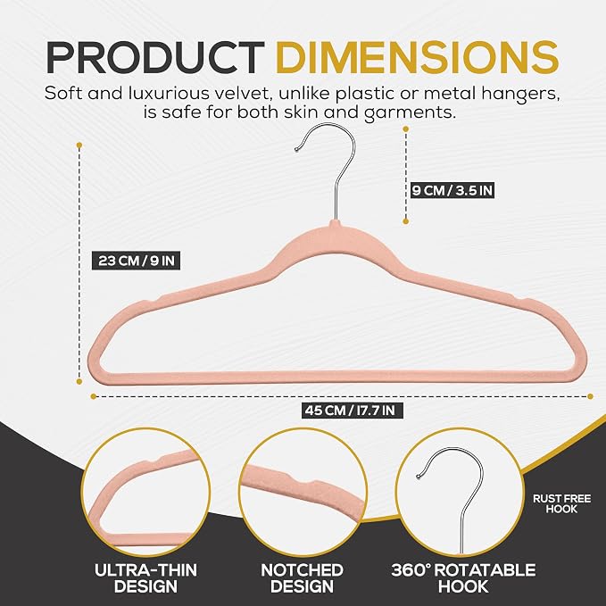 50 Pack New Premium Quality Velvet Hangers Ultra Thin Non Slip Adult Felt Space - Image 2