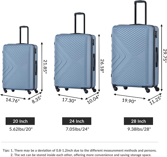 Campfun 3 Piece Luggage Sets, Hardshell ABS Luggage - Image 2