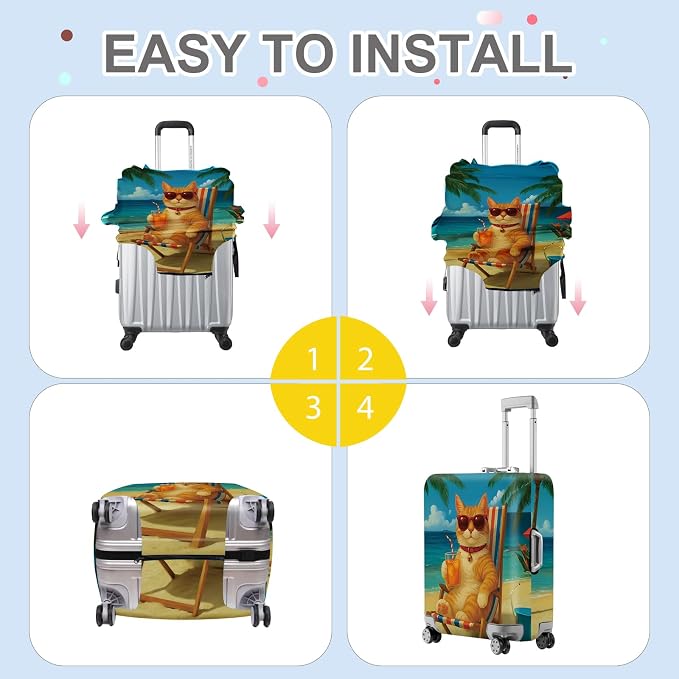 ANNA QUEEN Summer Cat Luggage Cover, Cat in Sunglasses - Image 5
