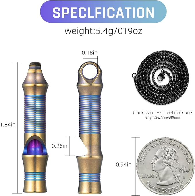 TISUR Titanium Emergency Whistle, EDC Safety Whistles Necklace Loud up to 120db - Image 2