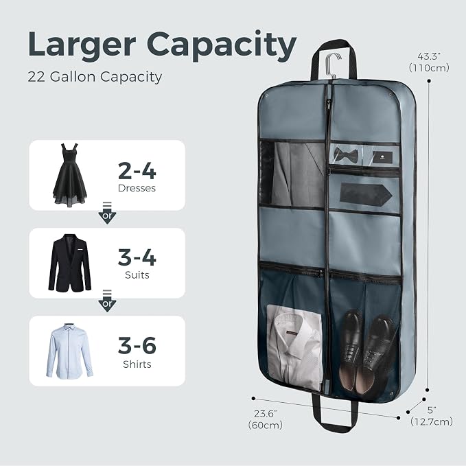 pack all 43" Premium Gusseted Travel Garment Bag, Heavy Duty Hanging Suit Bag - Image 2