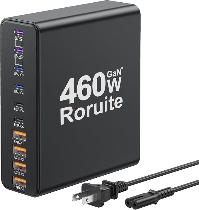 460W USB C Charger Block, 10-Port Charging Station GaN Fast Charger Block Type by Unknown