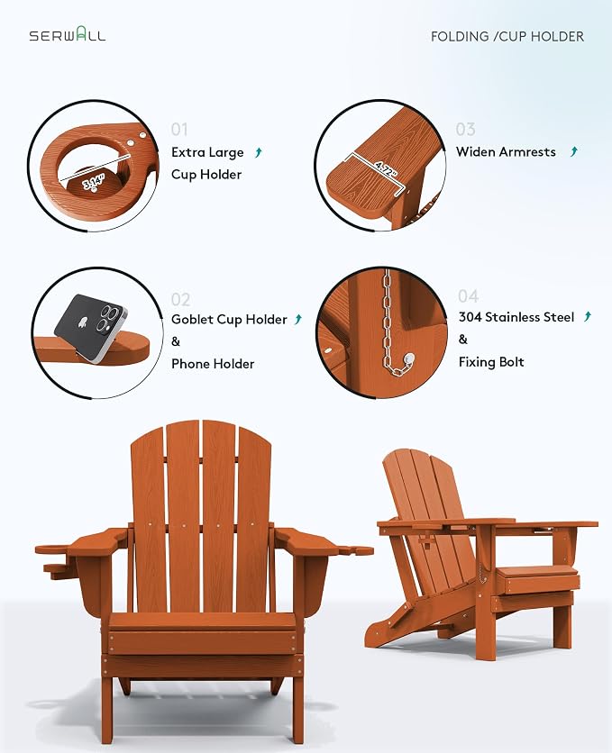 SERWALL Adirondack Chair with Cup Holders - Image 7