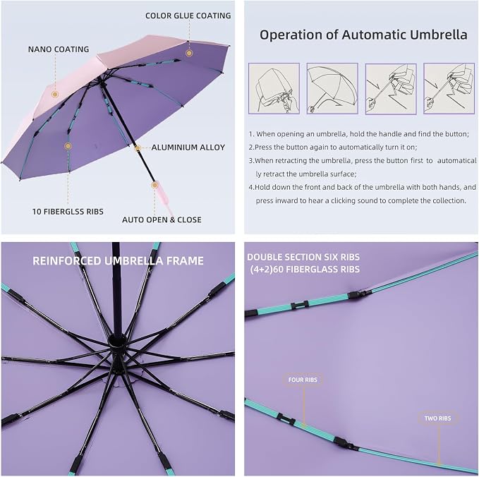 Folding Umbrella Anti-UV Compact Durable Folding Umbrella Auto Open Close - Image 6