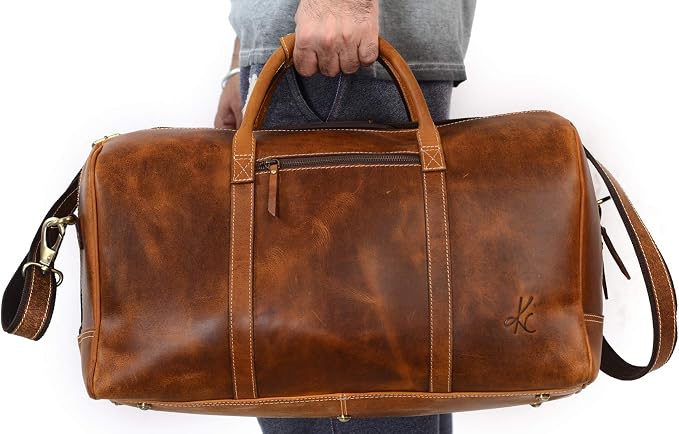 KomalC Leather Duffel Bags for Men and Women Full Grain Leather Travel - Image 5