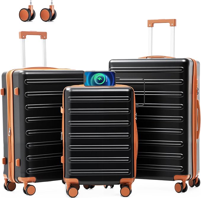 luggage sets 3 Piece with Spinner Wheel, 100% PC Material Lightweight Durable by Xurwiin