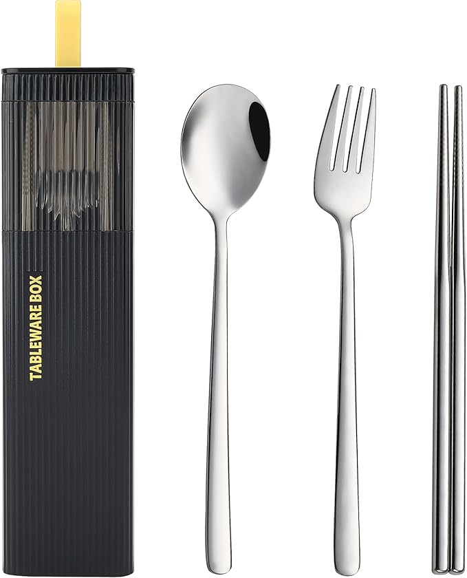 DEVICO Travel Utensils with Case, 18/8 Stainless Steel Reusable Silverware Set by DEVICO