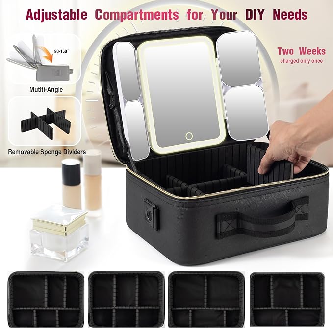 Mid-Size Makeup Bag with LED 1X5X10X20X30X Magnifying Mirror and Travel Makeup - Image 6