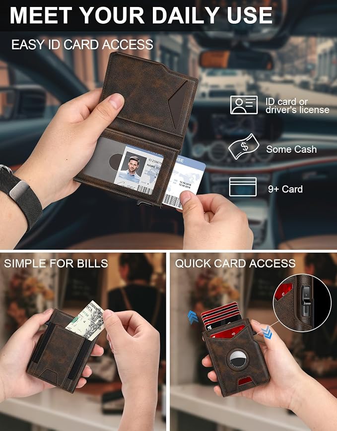 Airtag Wallet for Men, Minimalist Slim Mens Wallet Smart Pop Up Credit Card - Image 2
