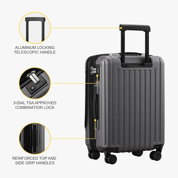 LEVEL8 Grace Carry on Luggage 22x14x9 Airline Approved, 20 Inch Hard Shell - Image 6