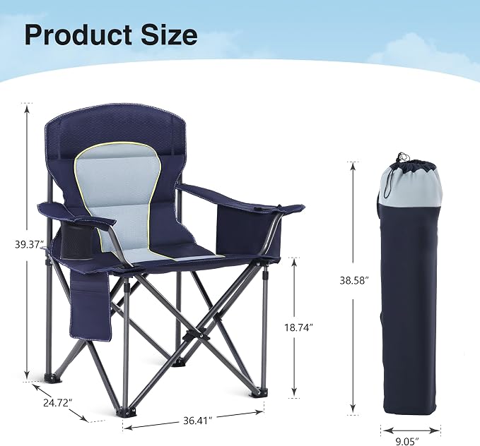HIGH POINT SPORTS Oversized Camping Folding Chair, Heavy Duty Portable Outdoor - Image 2