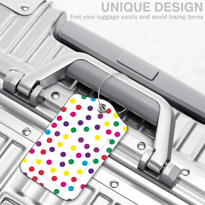 2 Pack Luggage Tags for Suitcases Colorful Polka Dots Leather Luggage Tags - Image 5