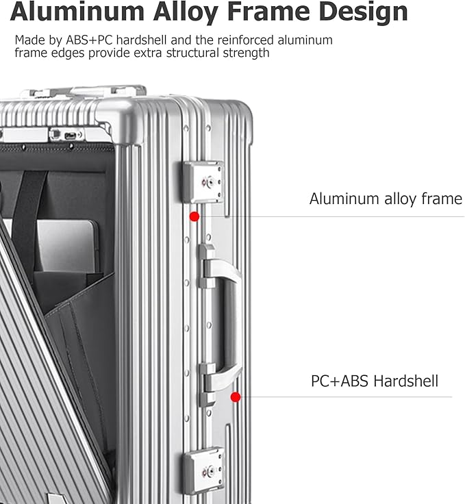 feilario 20in Aluminium Frame PC Hard Shell Spinner Wheels Luggage, Built-In - Image 2