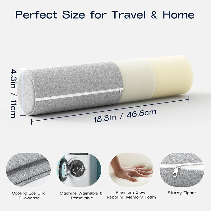 Neck Roll Pillow, Memory Foam Neck Support Pillows, Round Neck Pillows - Image 7