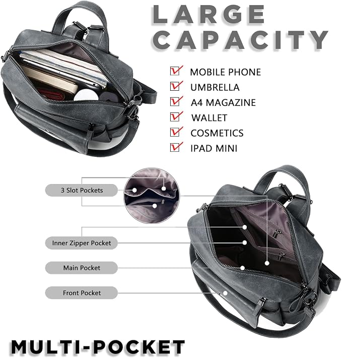 PU Leather Backpack Purse for Women Fashion Multipurpose Design Handbag Ladies - Image 6