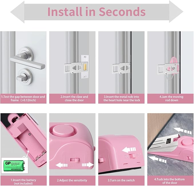 Portable Door Lock & Door Stop Alarm Set, Dual Protection Home Security Door Kit - Image 6