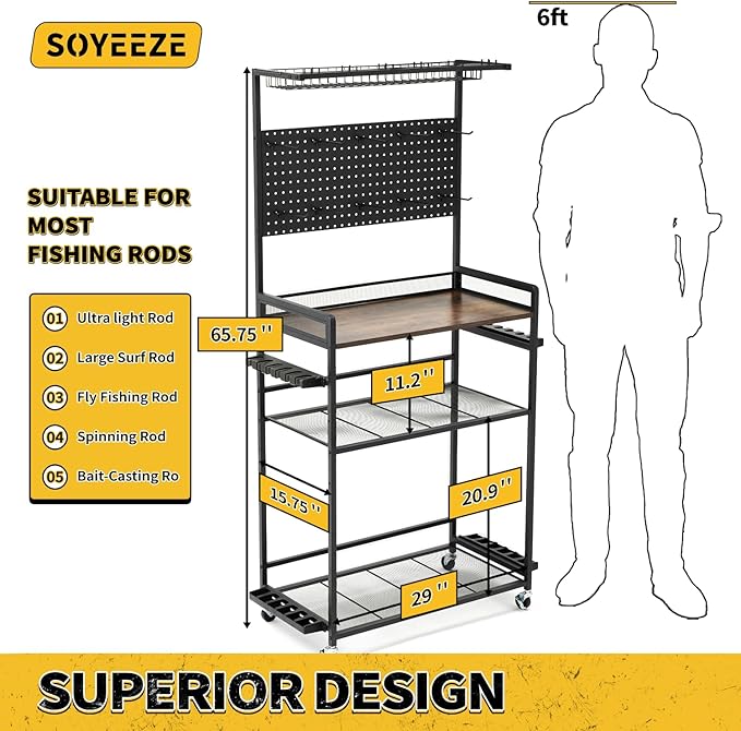 SOYEEZE Fishing Rod Holders for Garage, Fishing Gear Holder for Fishing Rod - Image 7