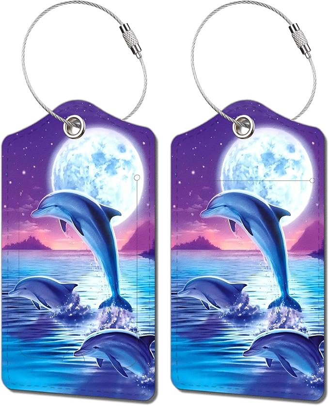 2 Pack Luggage Tag for Suitcase, Cute Unique Leather Bag Tags Identifiers by BestEioyo