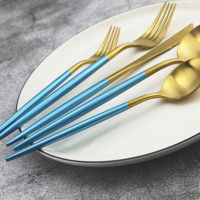 Gugrida Blue Handle Matte Gold Silverware Set - Image 8
