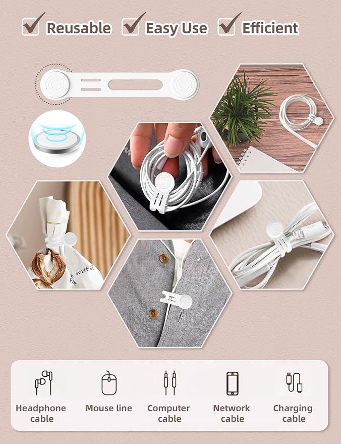 Magnetic Cord Ties Organizers, Kanemc Silicone Cable Tie Cord Wrap Reusable - Image 2