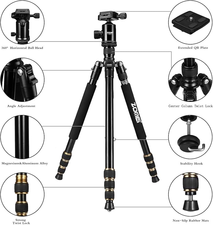 ZOMEI Z688 Travel Camera Tripod Aluminum Alloy Portable Monopod - Image 2