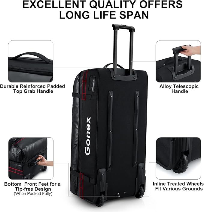 Gonex Rolling Duffle Bag with Wheels, 100L Water Repellent Large Wheeled Travel - Image 5
