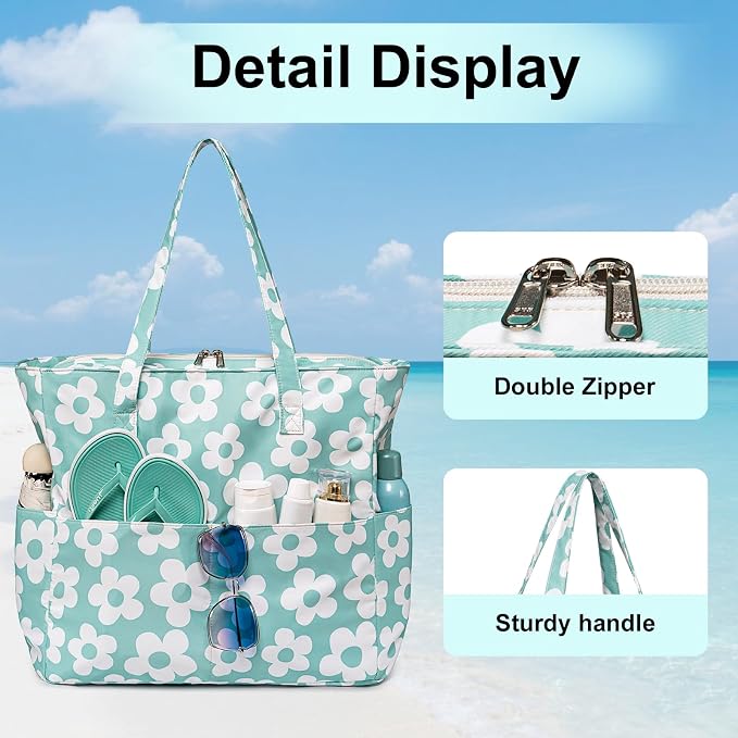 LEDAOU Large Beach Tote Bag Women Waterproof Sandproof Zipper Beach Tote Bag - Image 8