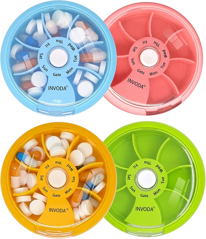 INVODA Weekly Pill Organizer 7 Compartment Rotating Pill Box by INVODA