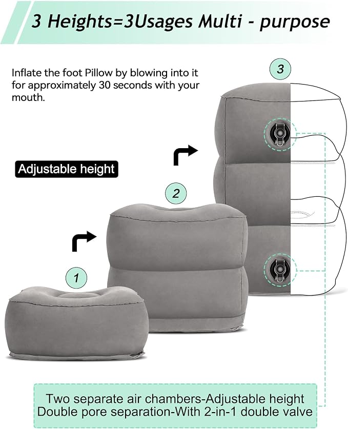 JefDiee Inflatable Foot Rest Pillow, Kids Airplane Bed, Adjustable 3 Layers - Image 5