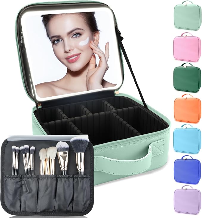 Makeup Bag with Led Mirror, Travel Makeup Organizer with 3 Color Setting by SUILU