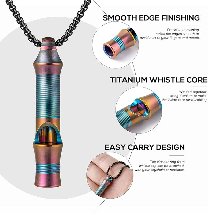 TISUR Titanium Emergency Whistle, EDC Safety Whistles Necklace Loud up to 120db - Image 3