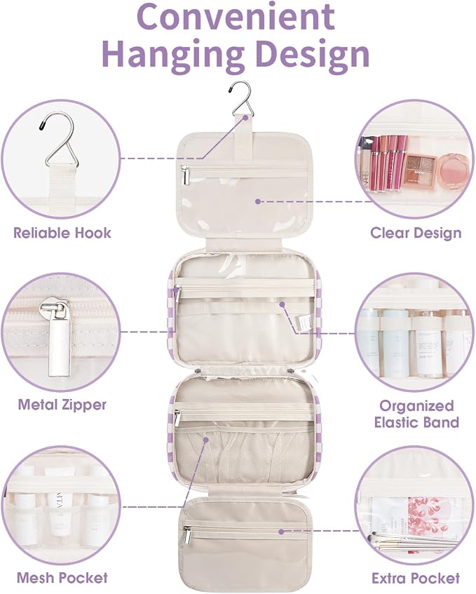 Narwey Hanging Toiletry Bag for Women Travel Makeup Bag Organizer Toiletries - Image 3