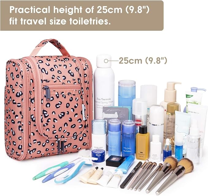 Narwey Small Hanging Cheetah Toiletry Bag Women Travel Makeup Bag Organizer - Image 5